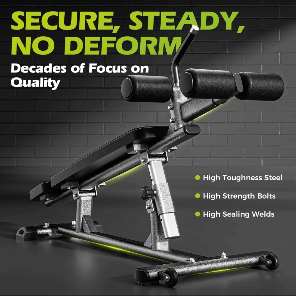 Adjustable Sit-Up Bench with Reverse Crunch Handle - SF3442, featuring steel frame, bolts, and high-quality welds for core training.